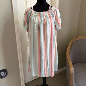Pastel Striped Off-Shoulder Midi Dress
